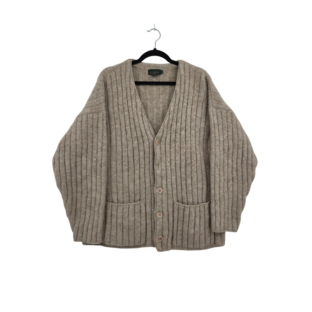 J.Crew Oarsman Alpaca Wool Ribbed Cardigan Sweater Mens Large Beige V-Neck